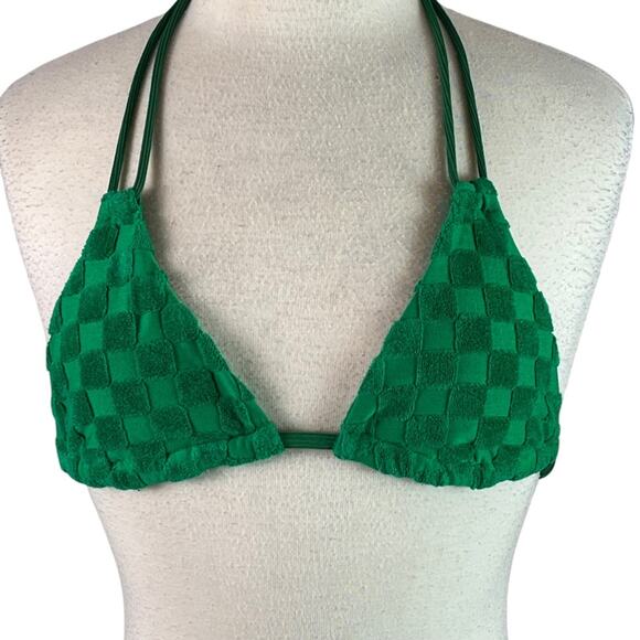 Green Terry Cloth String Bikini Women Medium Checkerboard Textured Cheeky Spring - Picture 2 of 7